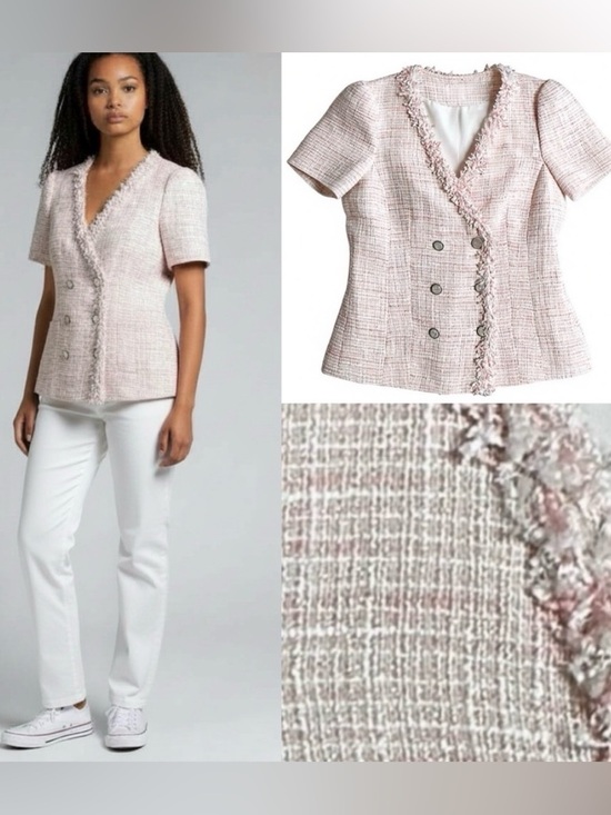 Central Park West Jackets & Blazers - central park west New York City tweed pink maizie  blazer jacket size S Small